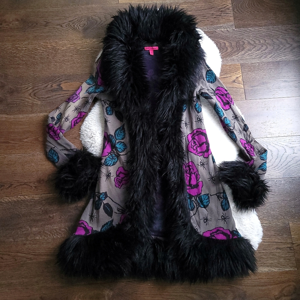 Vintage Betsey Johnson 90s Y2K Floral Spider Penny Lane Duster Knit Coat - Picture 2 of 12